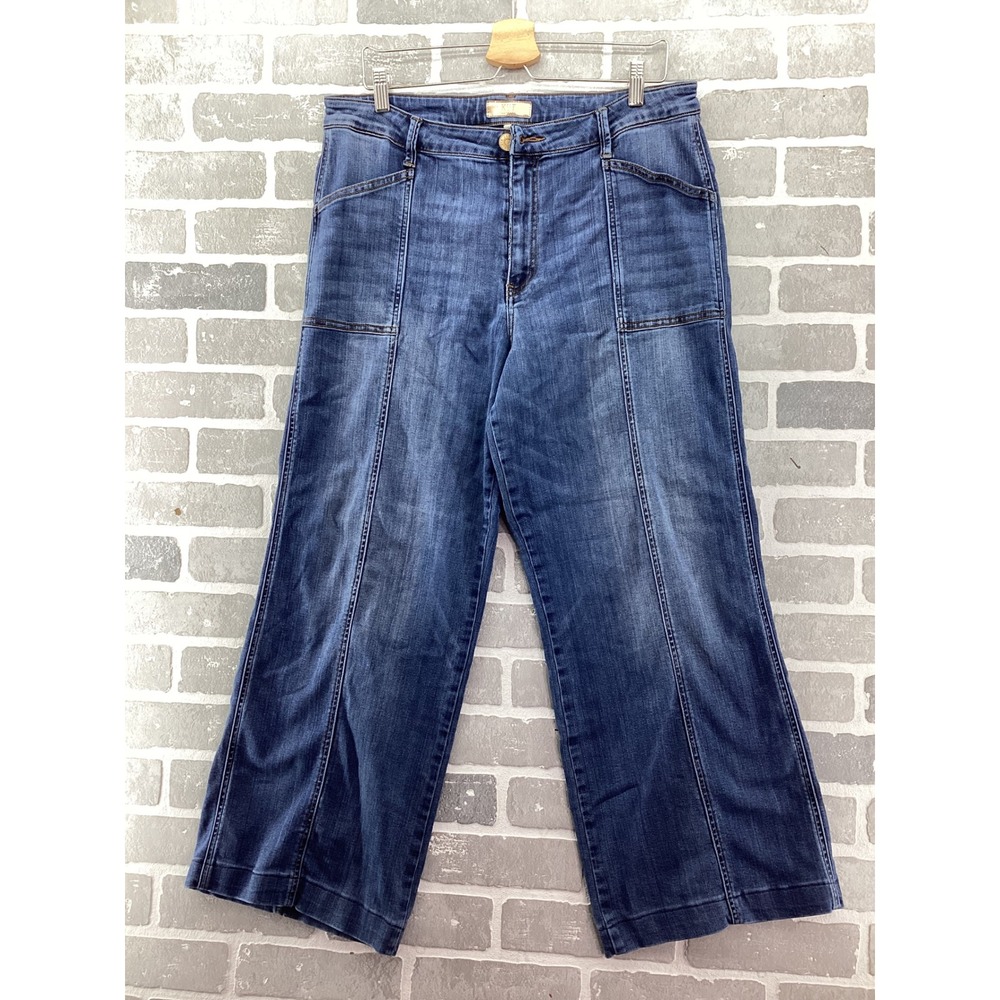 KUT from the Kloth Women 14 Blue Wide Leg Seamed High Rise Denim Jeans